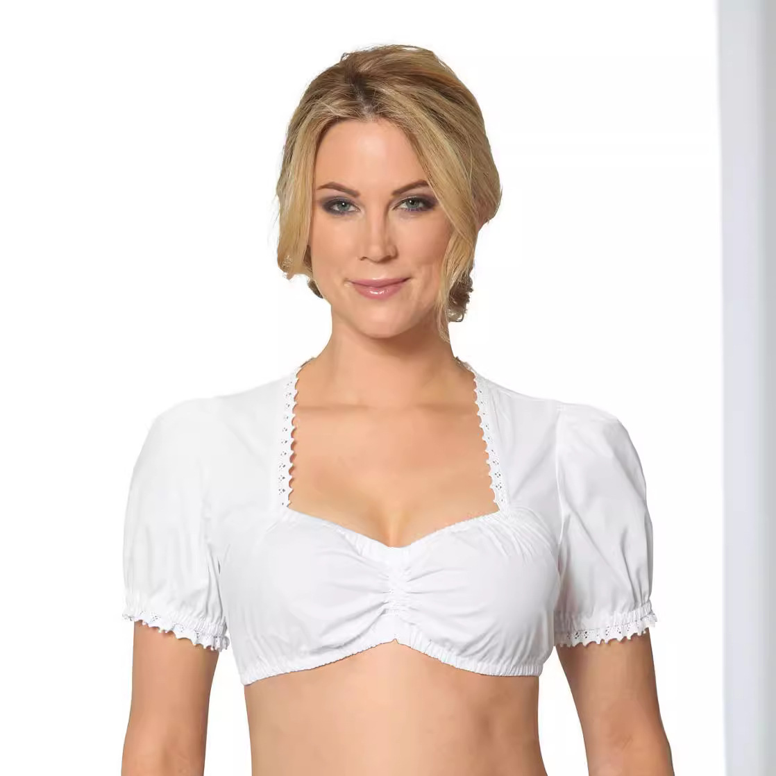 Weiße Damen Trachtenbluse fürs Oktoberfest – Modern & feminin im klassischen Stil