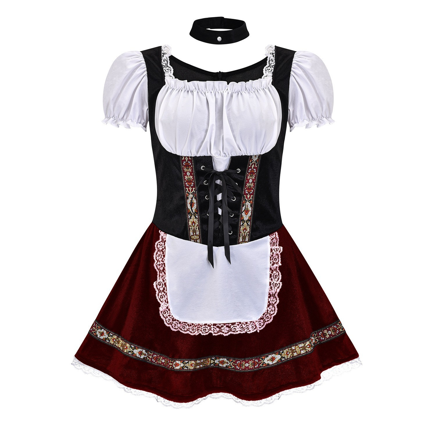 Damen Dirndl Kleid Mini Elegant – Traditionelles Oktoberfest Trachtenkleid mit Dekolleté & festlichen Farben