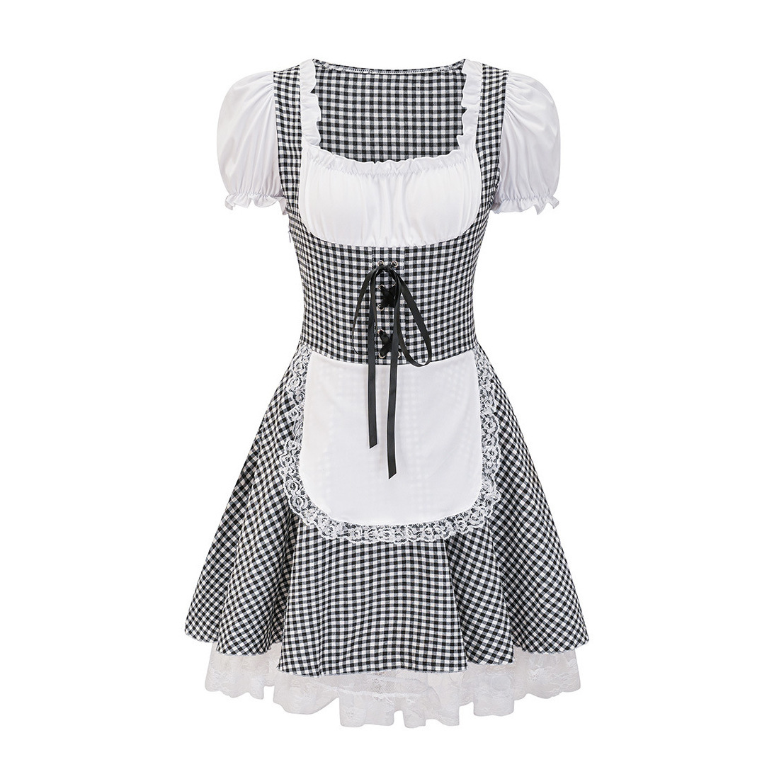 Damen Dirndl Kleid Schulterfrei Kariert – Traditionelles Oktoberfest Trachtenkleid mit Femininer Eleganz