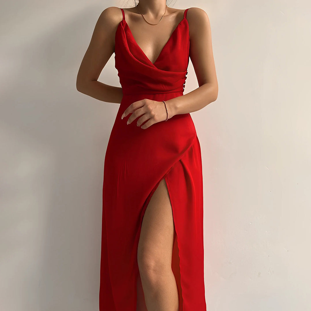 ALINA | Luxe Satin Maxi Kleid mit Hohem Schlitz