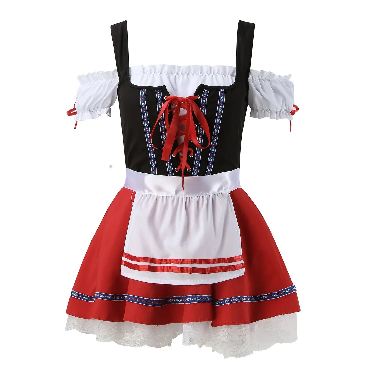Damen Mini Dirndl Rot – Traditionelles Oktoberfest Trachtenkleid Kurz & Modern