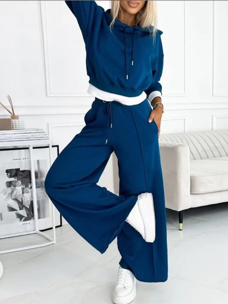 Set mit Kapuzenoberteil & Hose mit weitem Bein für Damen | Klassischer Freizeit Look