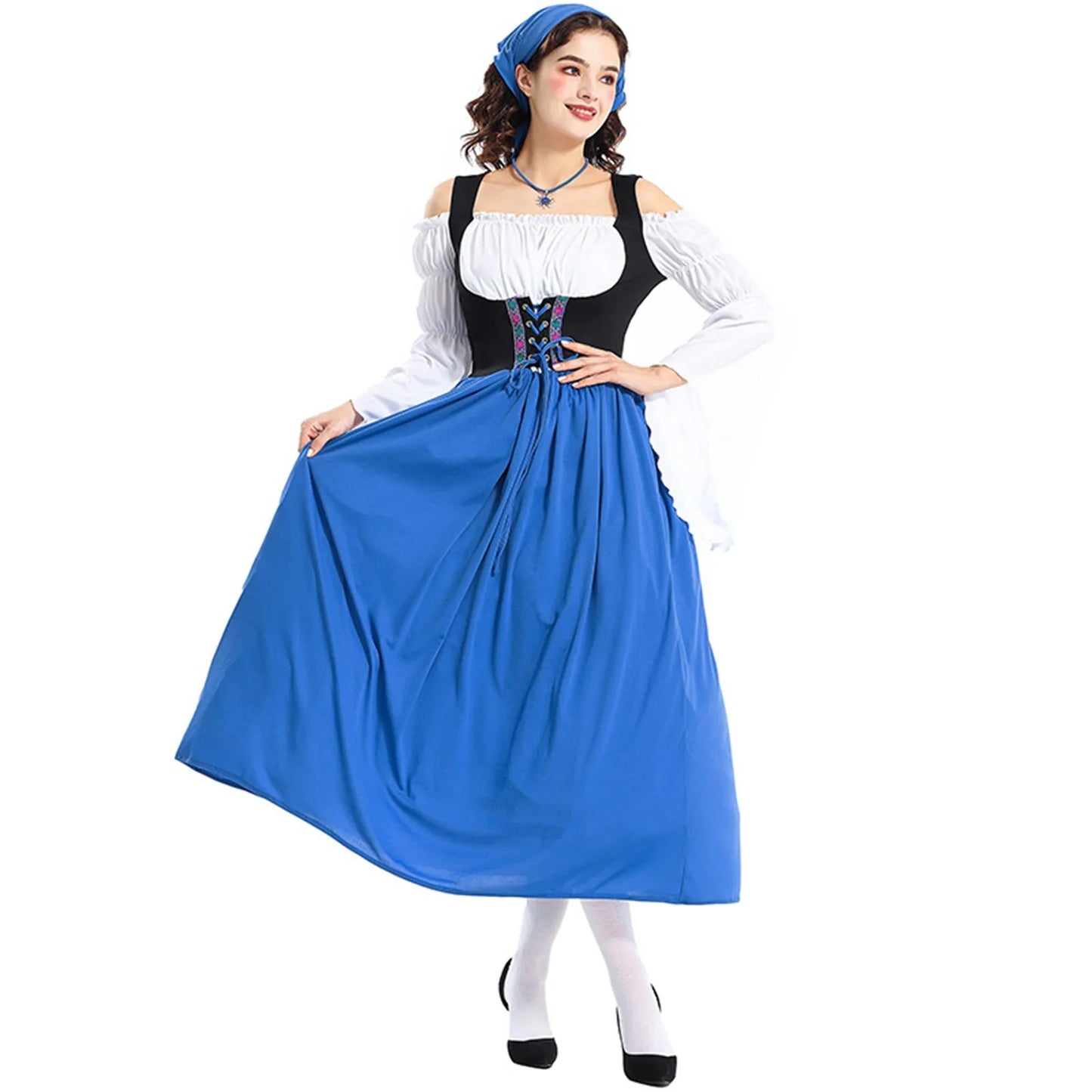 Damen Dirndlkleid Lang – Elegantes Oktoberfest Outfit mit Off-Shoulder Design