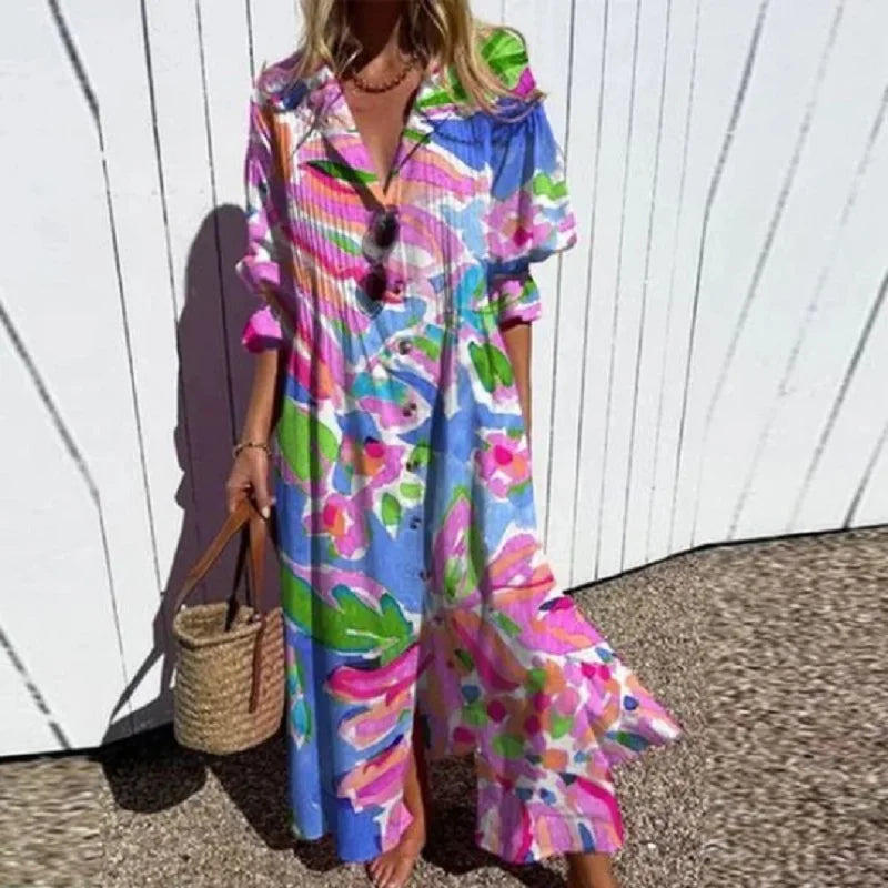 Luftiges Boho Maxikleid mit V-Ausschnitt für Damen