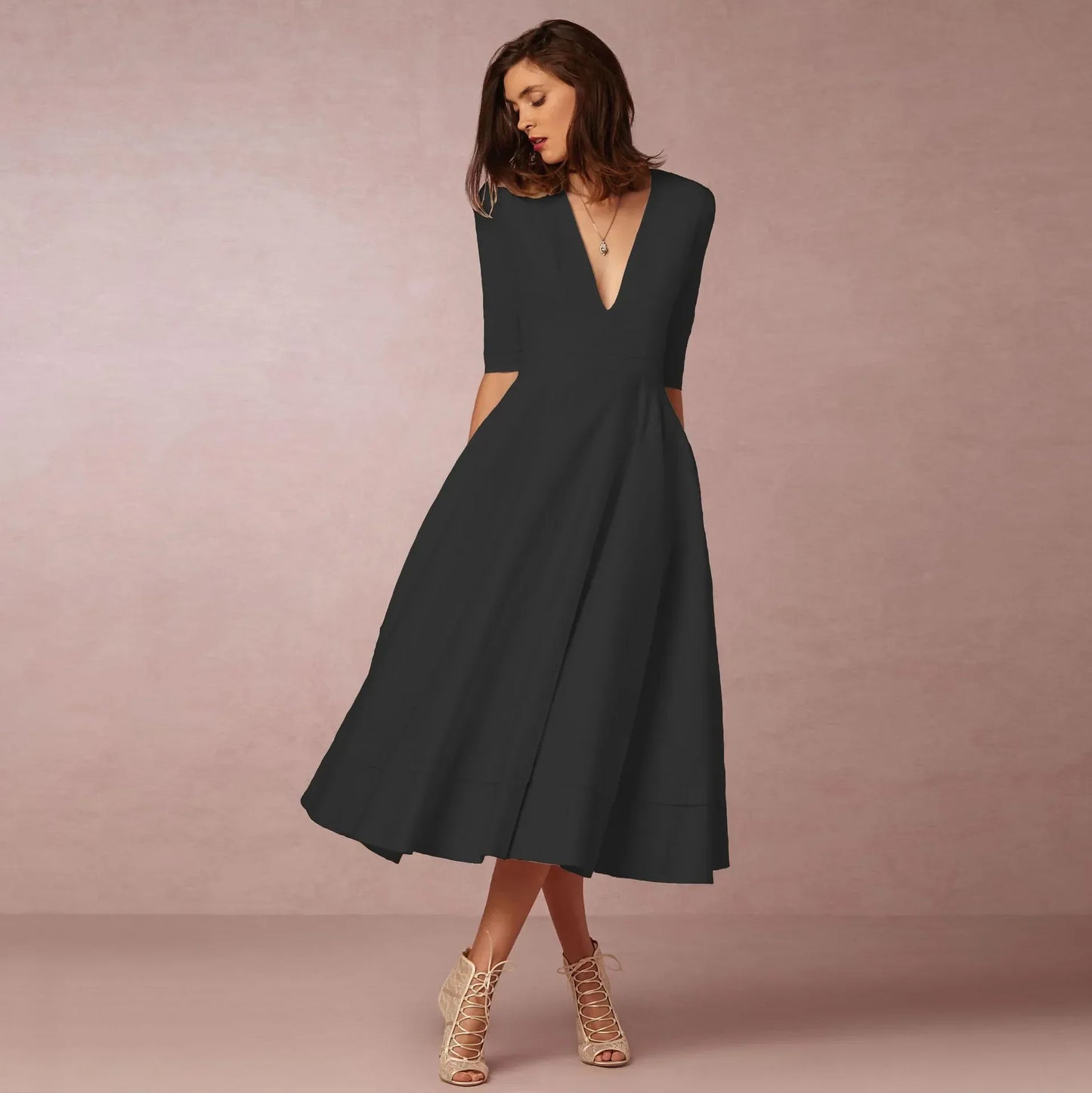 Elegantes Midi Abendkleid für Damen mit Ärmeln | Festlich & Figurbetont