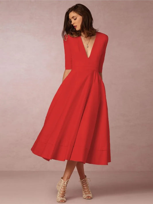 Elegantes Midi Abendkleid für Damen mit Ärmeln | Festlich & Figurbetont