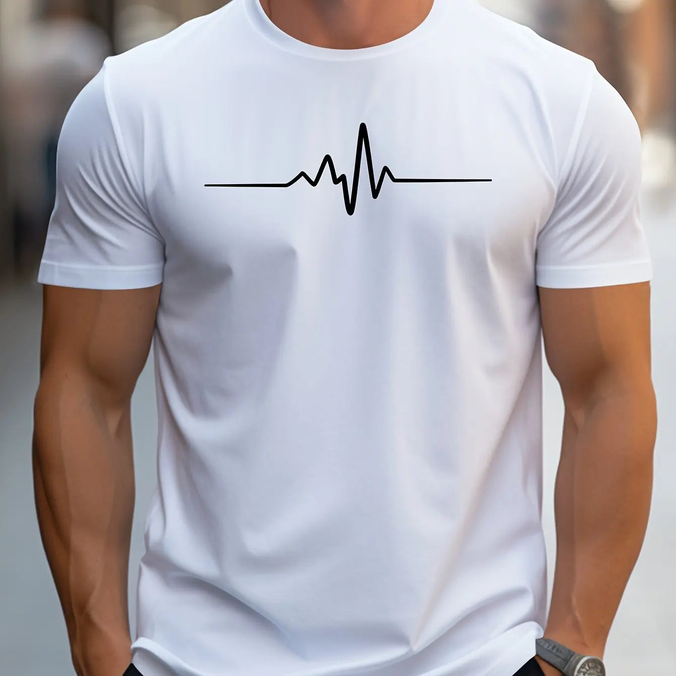 Herren Slim Fit Sommer T-Shirt mit Herzschlag Motiv | Kurzarm & Figurbetont