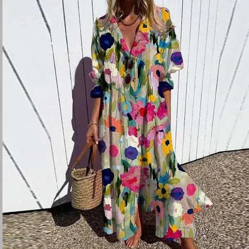 Luftiges Boho Maxikleid mit V-Ausschnitt für Damen
