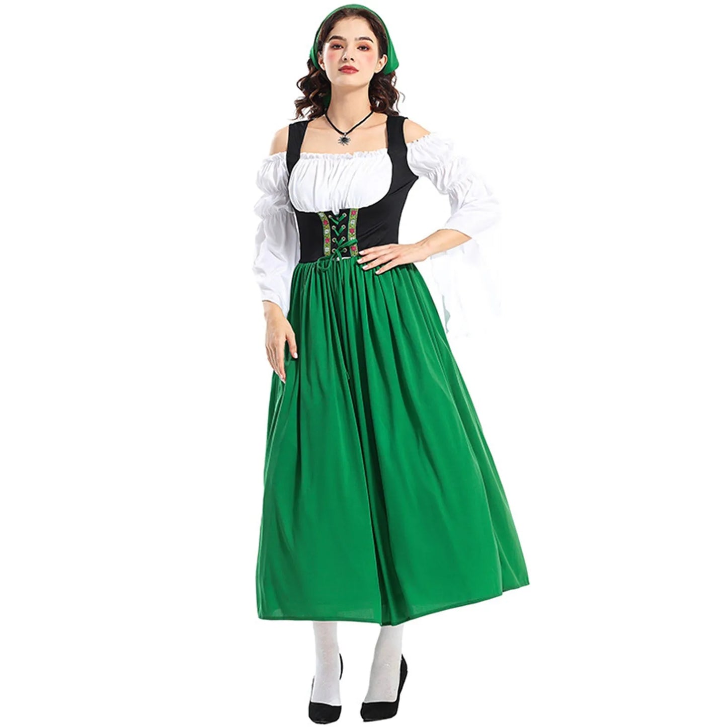 Damen Dirndlkleid Lang – Elegantes Oktoberfest Outfit mit Off-Shoulder Design