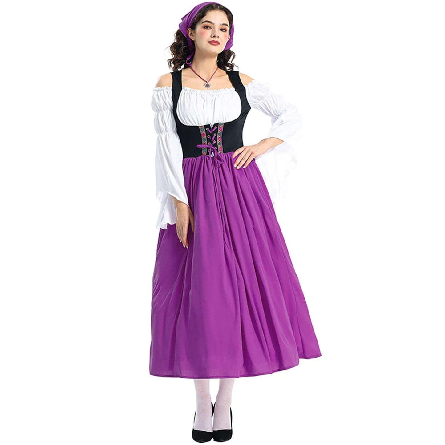 Damen Dirndlkleid Lang – Elegantes Oktoberfest Outfit mit Off-Shoulder Design