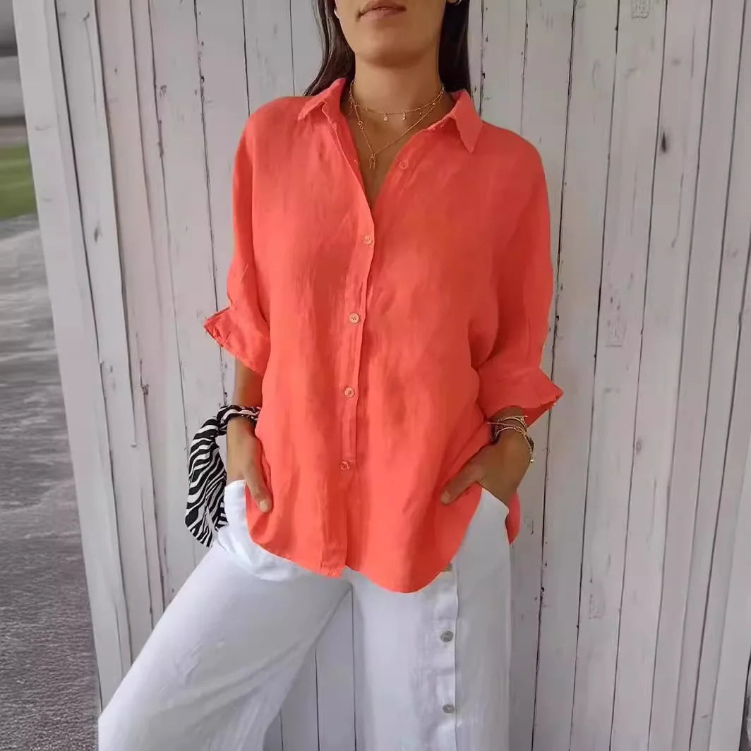 Damen Sommer Button Down Hemd | Langarm