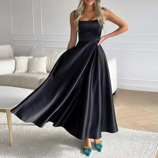 Elenaya | Midikleid mit Spaghettiträgern und Satinschimmer