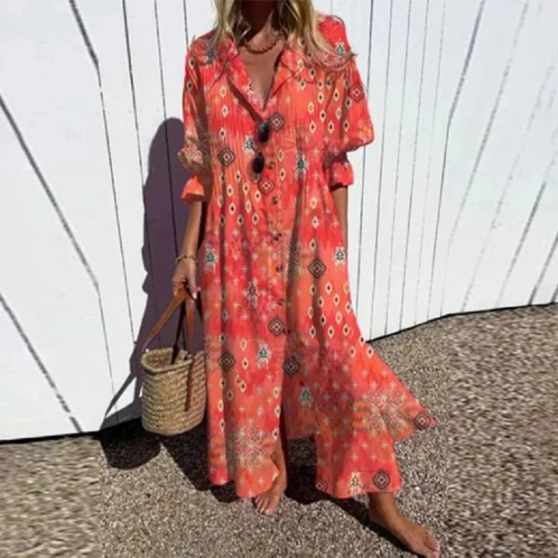 Luftiges Boho Maxikleid mit V-Ausschnitt für Damen