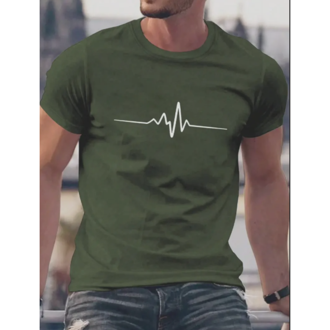 Herren Slim Fit Sommer T-Shirt mit Herzschlag Motiv | Kurzarm & Figurbetont