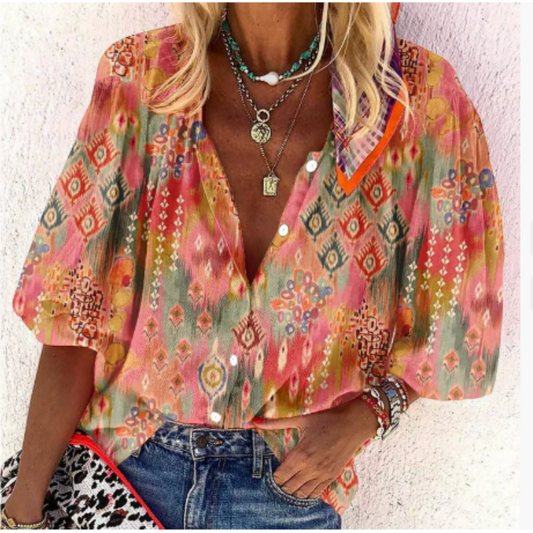 Kurzarm Sommerbluse Für Damen | Bedruckt