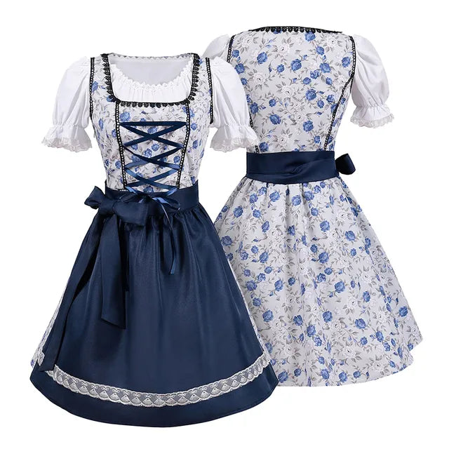 Damen Dirndl Blau – Traditionelles Oktoberfest Trachtenkleid Eleganz & Sommerstil