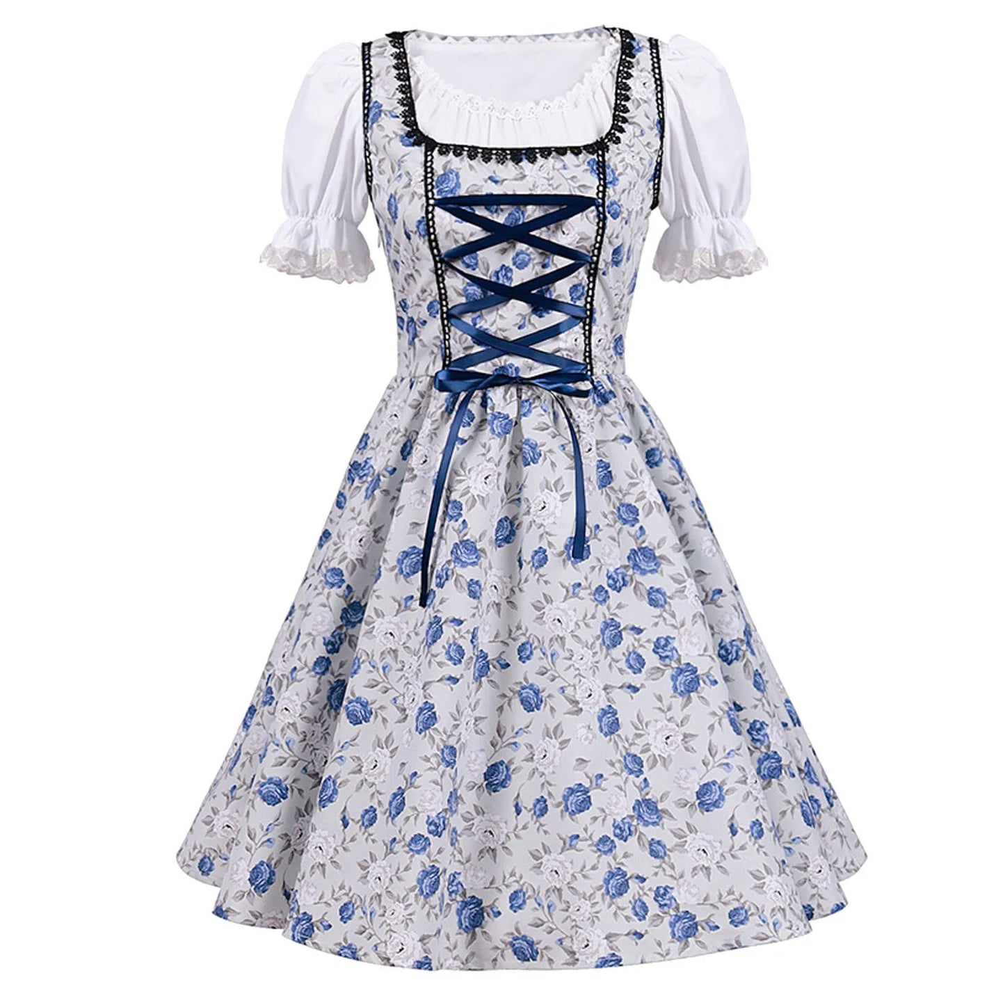 Damen Dirndl Blau – Traditionelles Oktoberfest Trachtenkleid Eleganz & Sommerstil