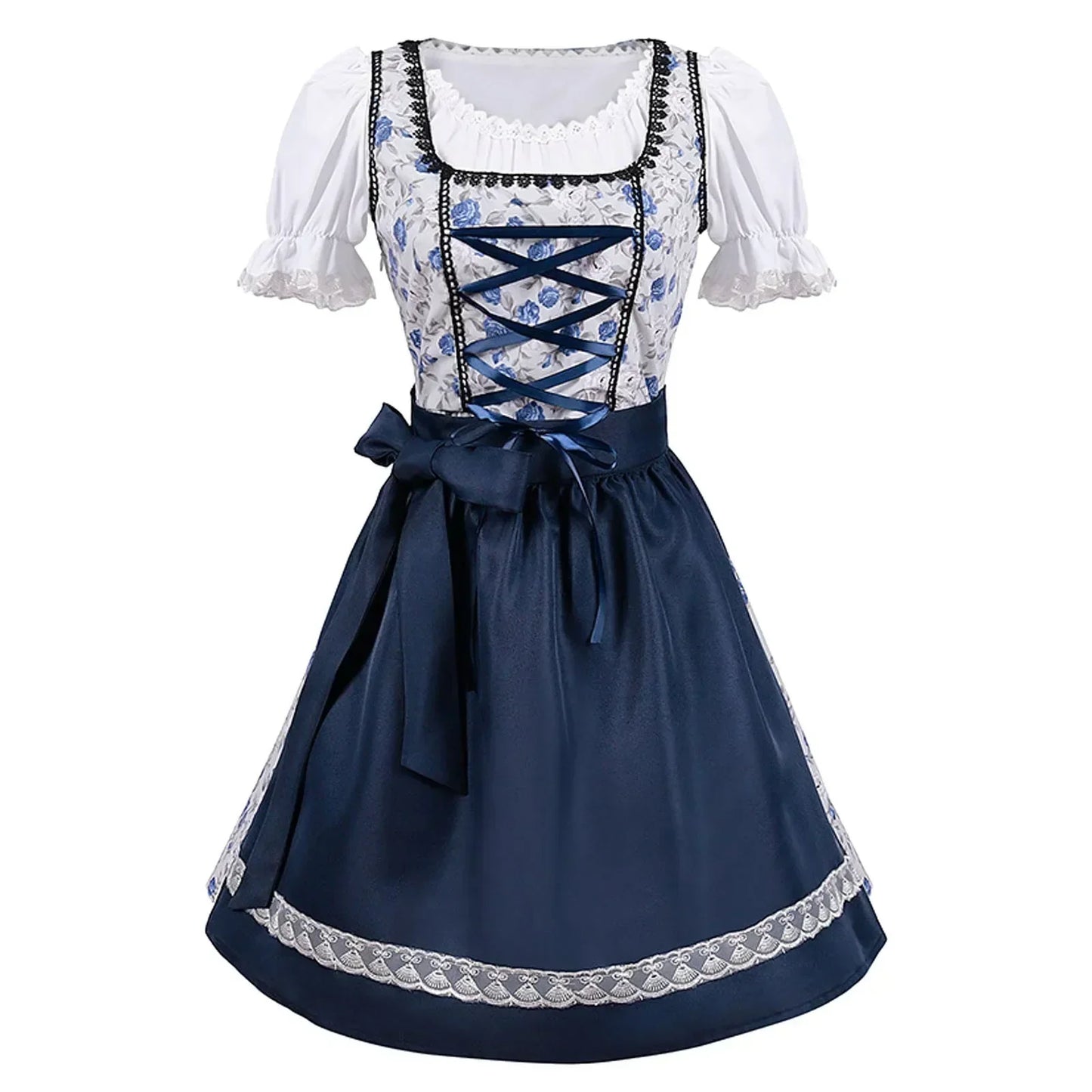 Damen Dirndl Blau – Traditionelles Oktoberfest Trachtenkleid Eleganz & Sommerstil