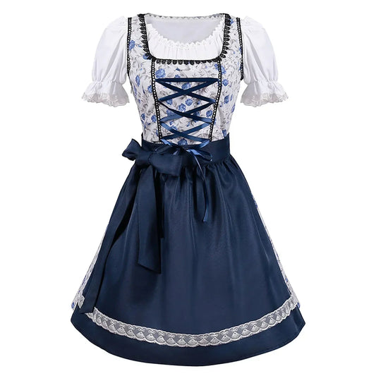 Damen Dirndl Blau – Traditionelles Oktoberfest Trachtenkleid Eleganz & Sommerstil