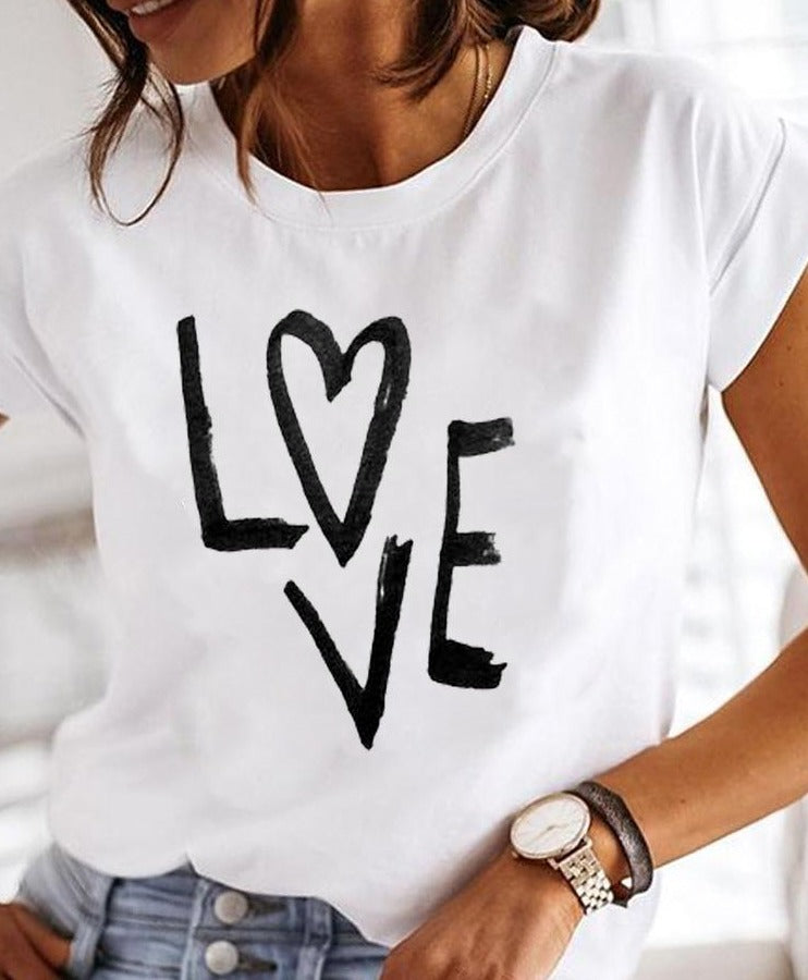 Sommer T-Shirt Mit Rundhalsausschnitt Für Damen | Weiß