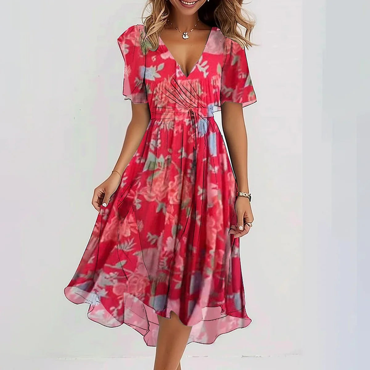 Mirellia | Midi Wickelkleid mit Print und Flügelärmeln