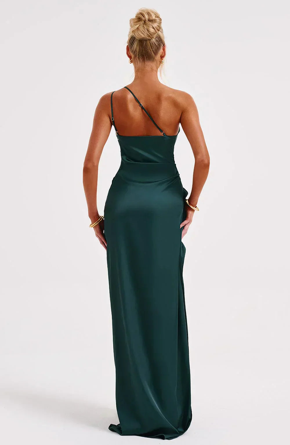 Luxe Satin-Ein-Schulter-Spitzenkleid