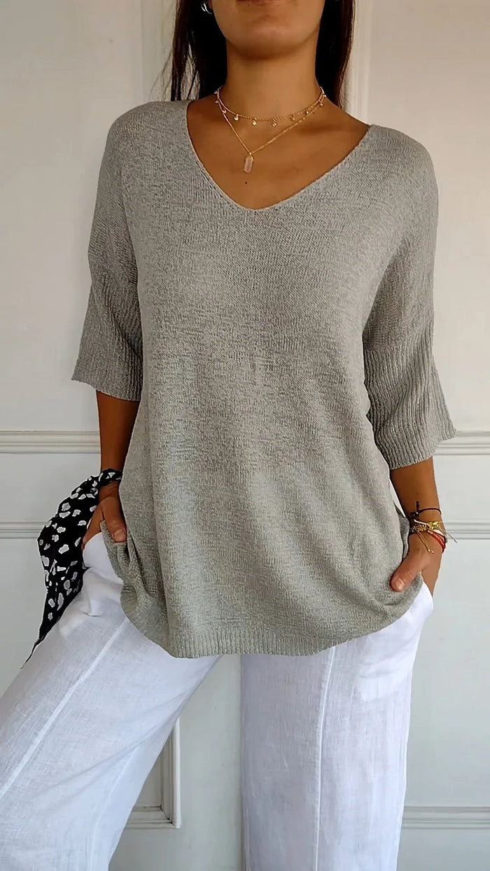 Stricktop Mit V Ausschnitt Für Damen | 3/4 Ärmel