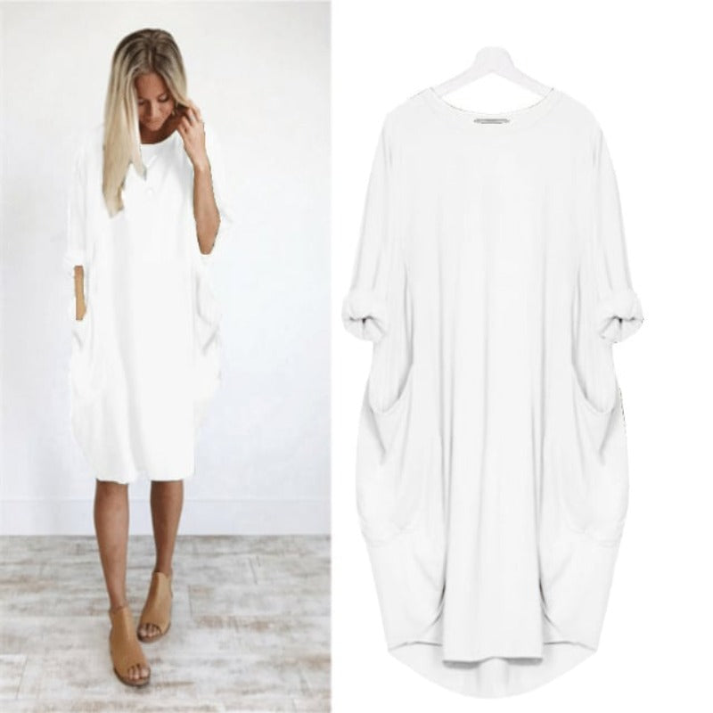 Damen Sommerkleid Mit Lockerer Passform Und Rundhalsausschnitt | Midi