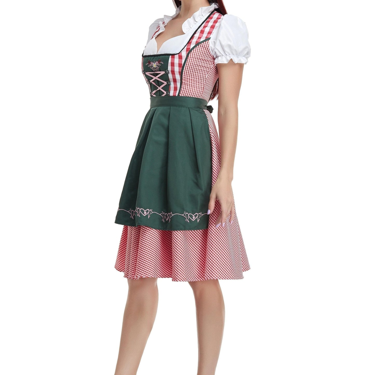Damen Dirndl Kleid Olivgrün Elegant – Bayerisches Oktoberfest Trachtenkleid mit traditionellem Charme