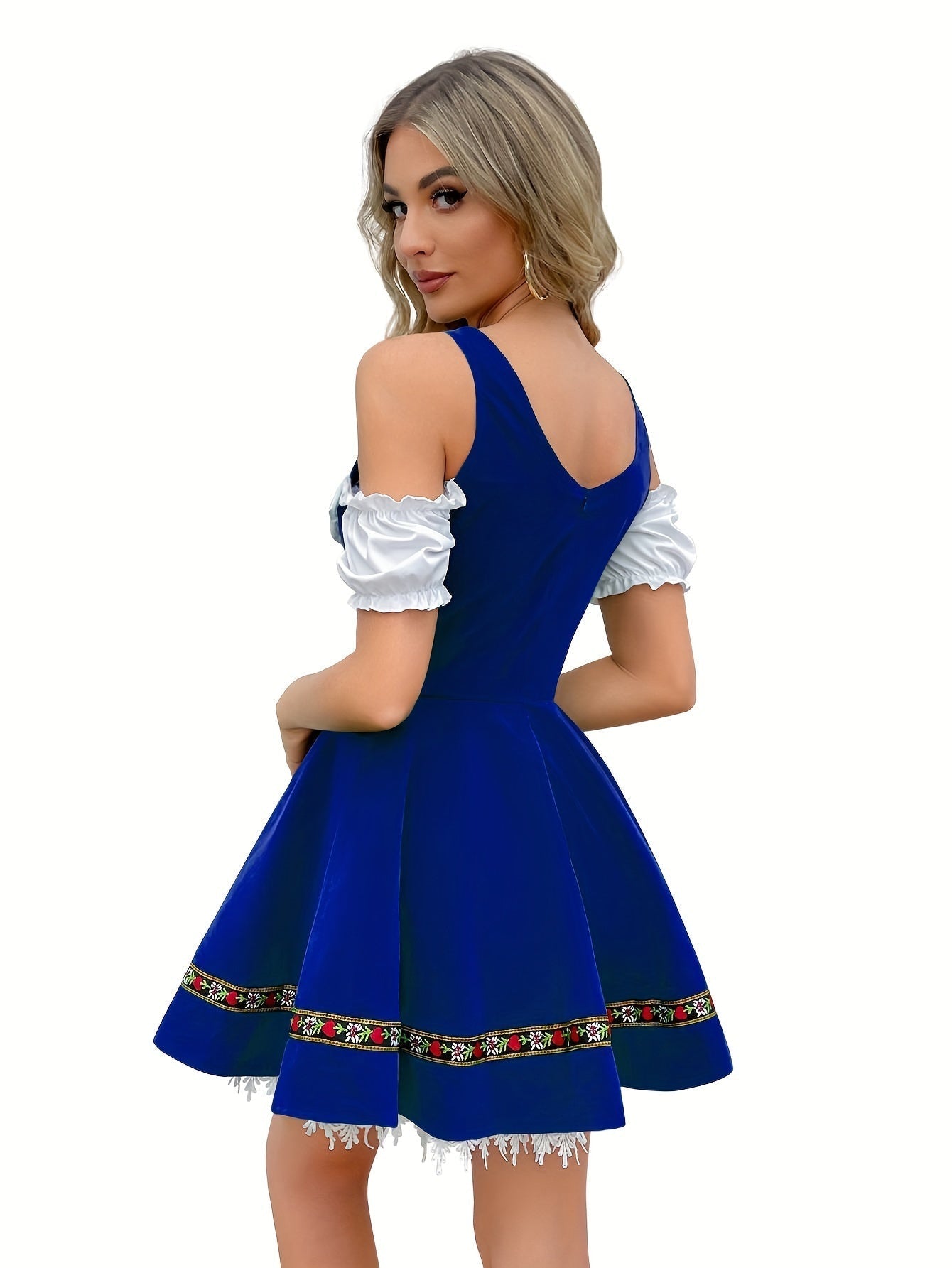 Damen Schulterfrei Blau Oktoberfest Dirndl Kleid