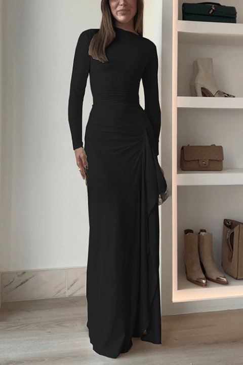 Carina – Drapiertes Maxikleid mit langen Ärmeln für elegante Auftritte