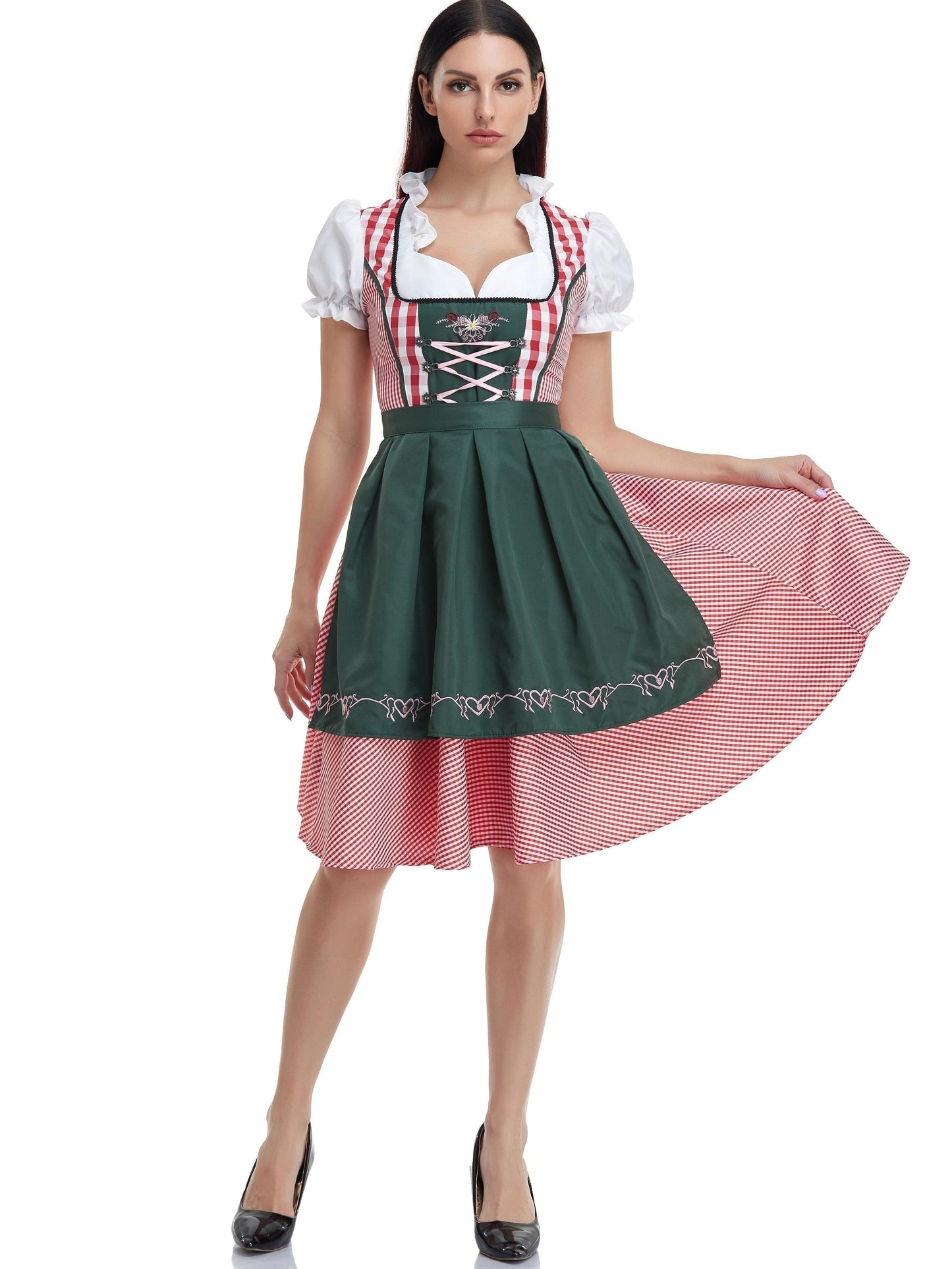 Damen Dirndl Kleid Olivgrün Elegant – Bayerisches Oktoberfest Trachtenkleid mit traditionellem Charme