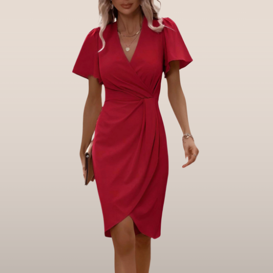 ELVANA | Midi Wickelkleid mit V-Ausschnitt und Flügelärmeln