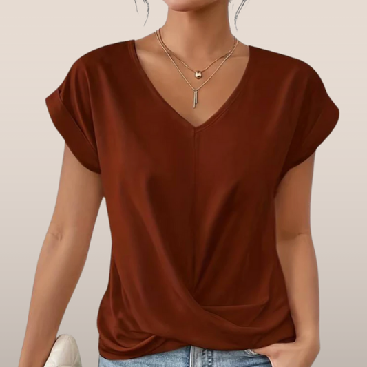 Evina | Locker fallendes Damen T-Shirt mit V-Ausschnitt und Kreuzdetail