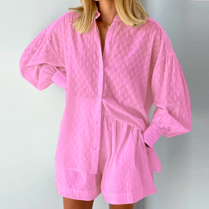 Zweiteiliges Damen Set mit Button-Down Oberteil & Lässigen Shorts | Sommer Outfit