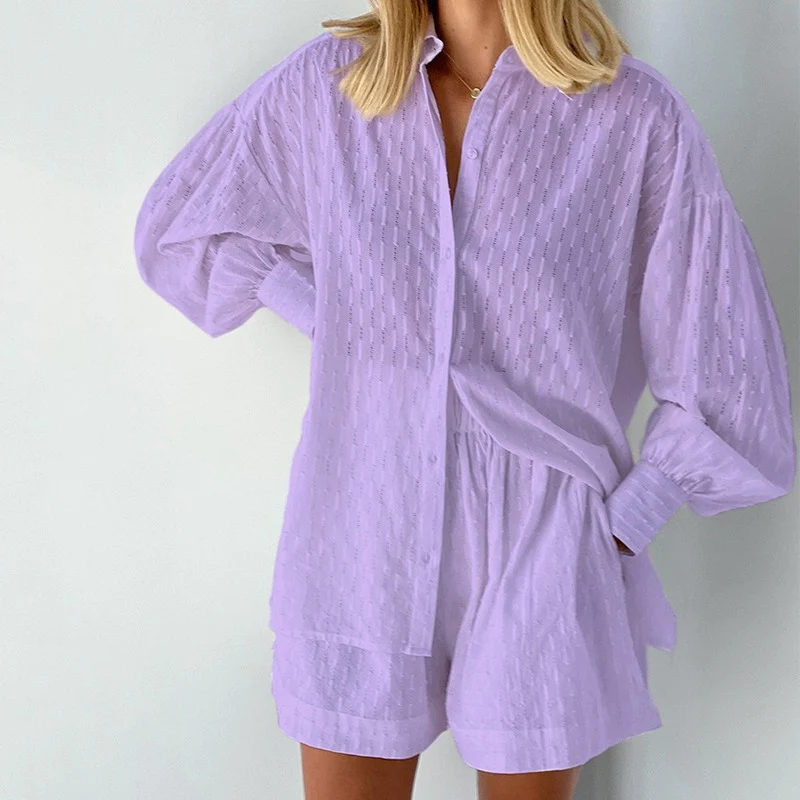 Zweiteiliges Damen Set mit Button-Down Oberteil & Lässigen Shorts | Sommer Outfit