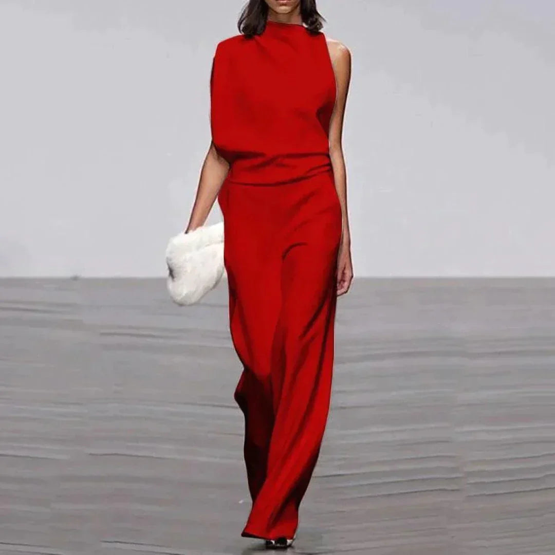 Loreva | Asymmetrischer Jumpsuit mit Hohem Kragen und Freiem Schulter