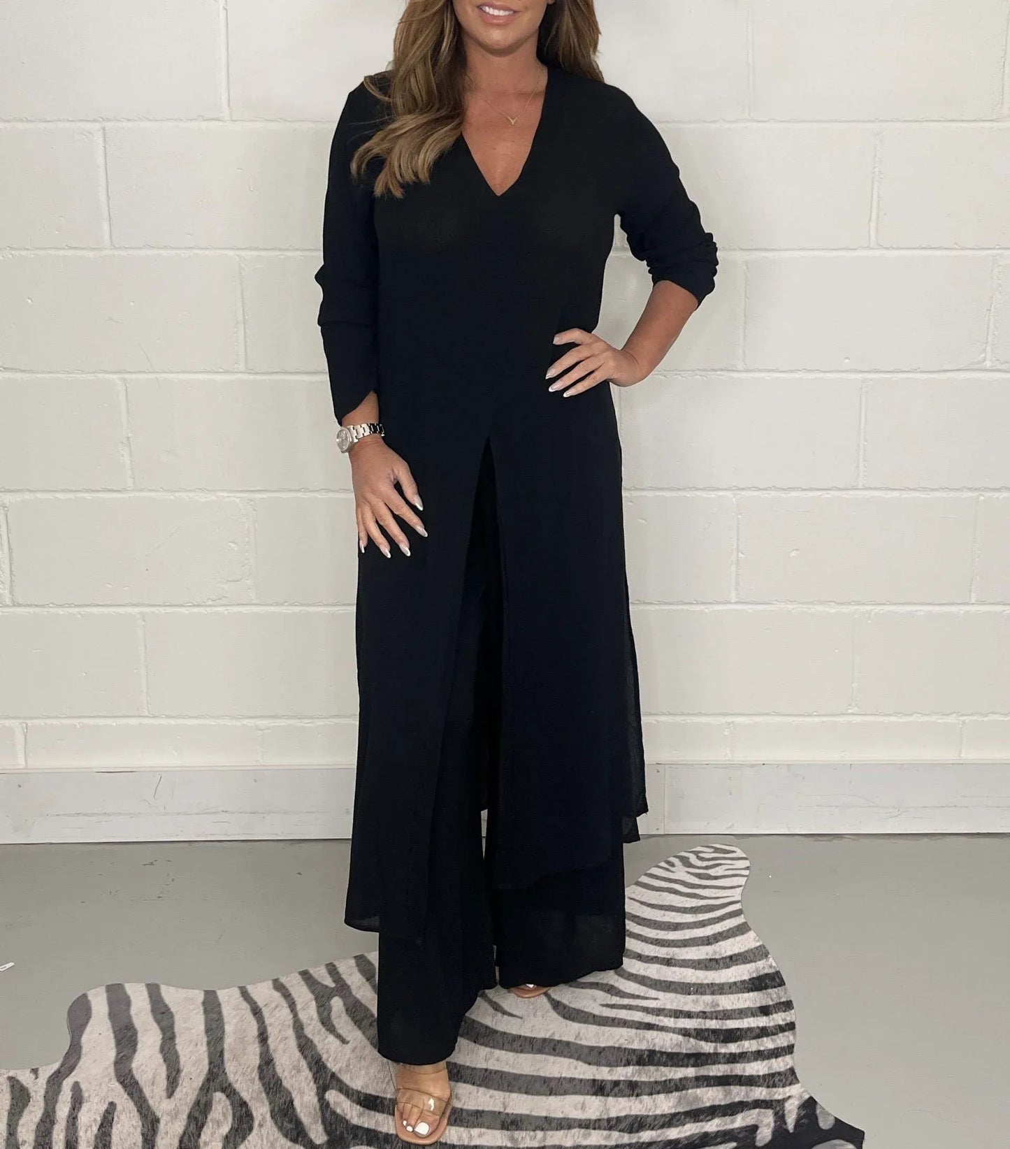 Damen Lässiges Zweiteiliges Set mit Langem Top & Hose | Eleganter Look