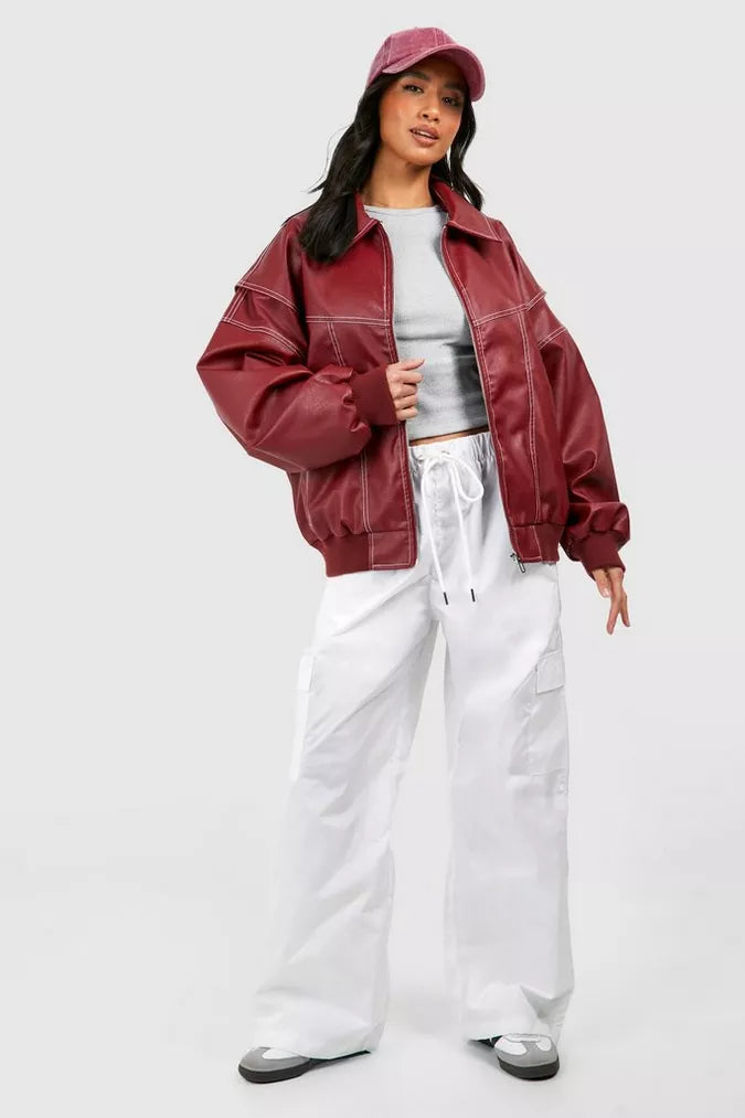 Romy – Oversized Bomberjacke aus Kunstleder für Damen im Statement-Look