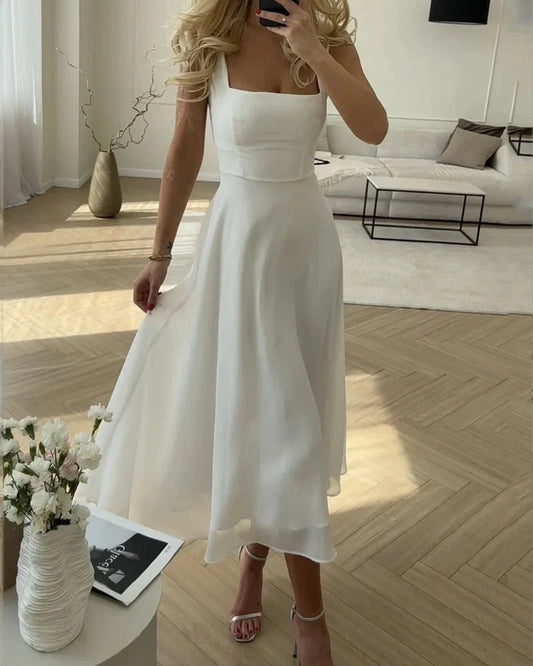 Francine – Elegantes Chiffonkleid mit eckigem Ausschnitt