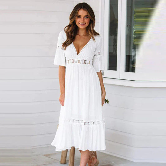 Sommerkleid im Bohemian Stil mit V-Ausschnitt für Damen | Midi & Feminin