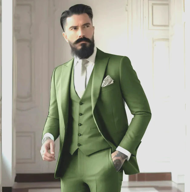 Klassischer Hochzeitsgastanzug für Herren – Dreiteilig & Stilvoll in Salbeigrün