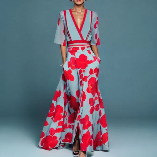 Florenya | Elegantes Maxikleid mit Blumenprint und V-Ausschnitt