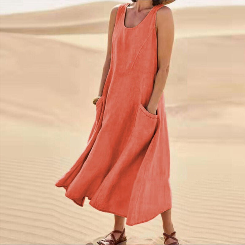 Sommerkleid mit Rundhalsausschnitt für Damen | Midi