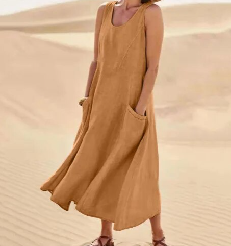 Sommerkleid mit Rundhalsausschnitt für Damen | Midi