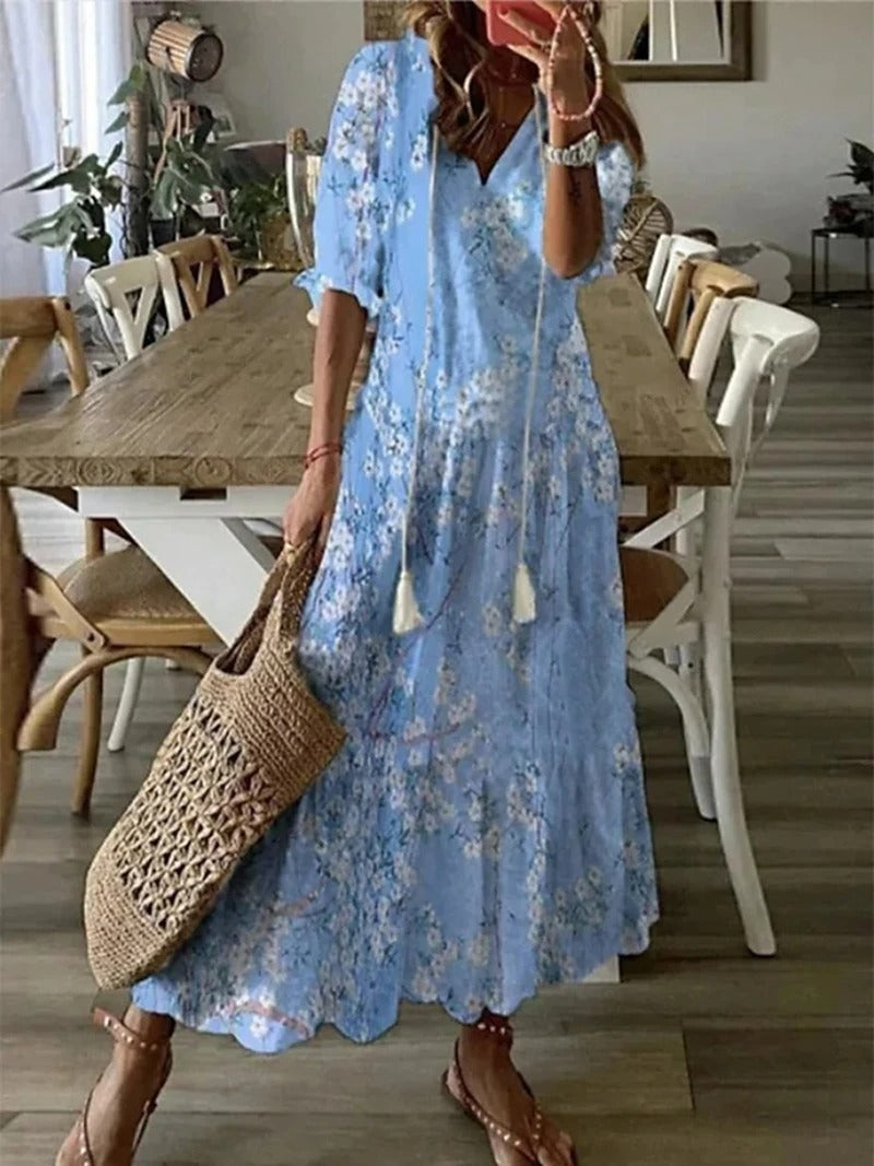Damenkleid Mit Halblangen Ärmeln Im Boho Stil | Midi