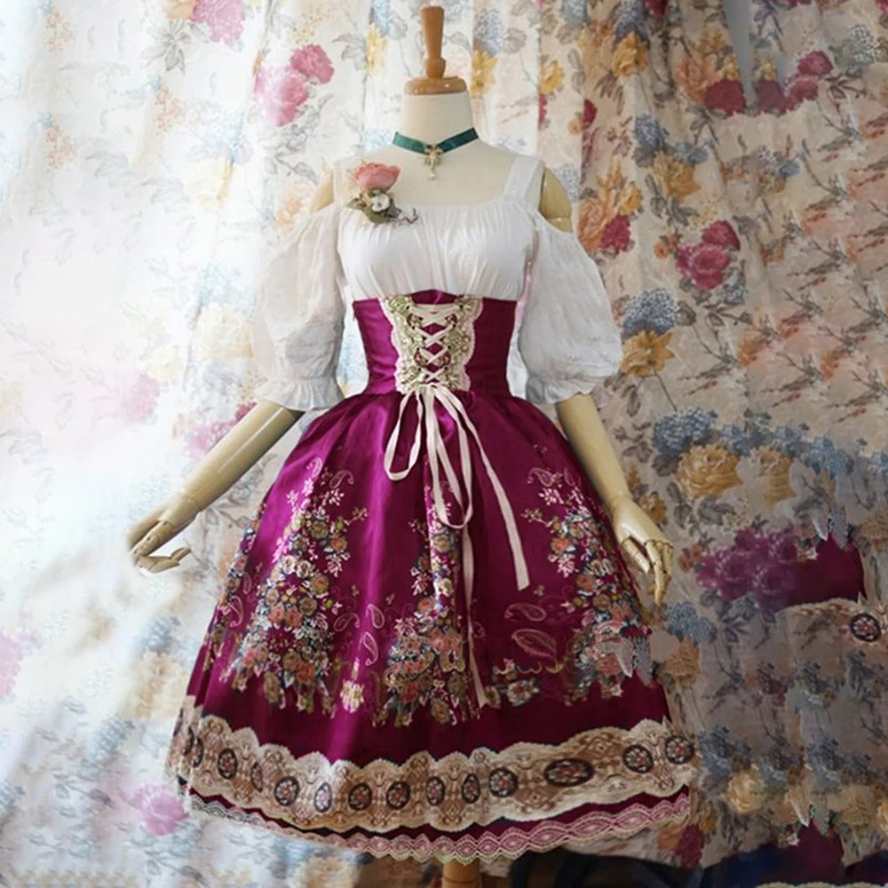 Damen Dirndl Kleid mit Blumenmuster – Traditionelles Oktoberfest Trachtenkleid Eleganz & Romantik